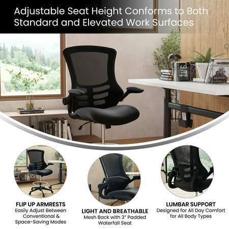 Flash Furniture Mesh Drafting Chair, Padded Flip-up, Back, Seat, Frame: Black BL-X-5M-D-GG
